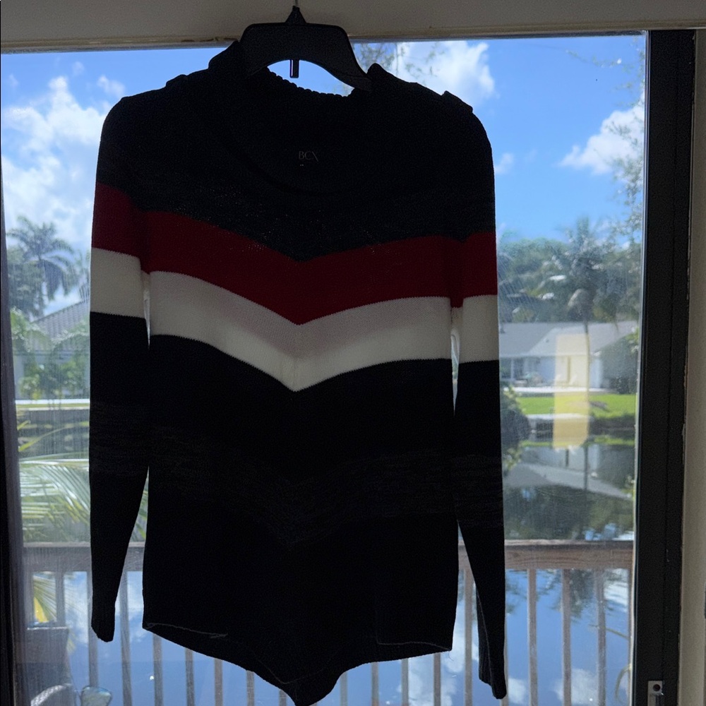 BCX Women's Chevron Cowl Sweater - Black, Red, White